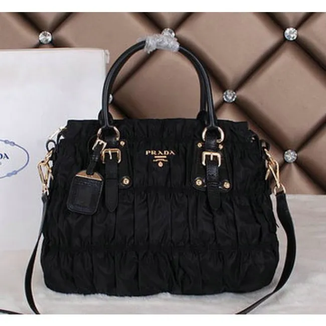 Original Prada BN1336 Gaufre Nylon Fabric Tote Bags Black VS02490