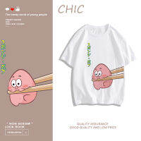 CHIC ผ้าฝ้ายแท้ การ์ตูนน่ารักพิมพ์สไตล์แขนสั้นเสื้อยืด สบาย ๆ T0098