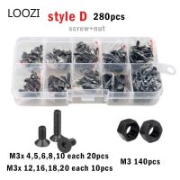 280pcs Hex Hexagon Socket Flat Countersunk Head Screw Set M3 Black Grade 10.9 Steel Allen Bolt And Nut Assortment Kit