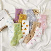 Women Thermal Fluffy Socks Autumn-Winter Snow Socks Girls Ins Fashion Pattern Warm Color Crew Socks Ladies Floor Sleep Socks