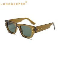 Long Keeper 2023 Fashion Square Rivets Vintage Sunglasses for Men Gradient Lens Trending Sun Glasses Punk Eyewear Uv400 Unisex