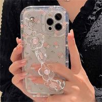 【CC】 Korean Luxury Transparent Flowers Wrist Soft iPhone 13 14 12 Silicone Cover