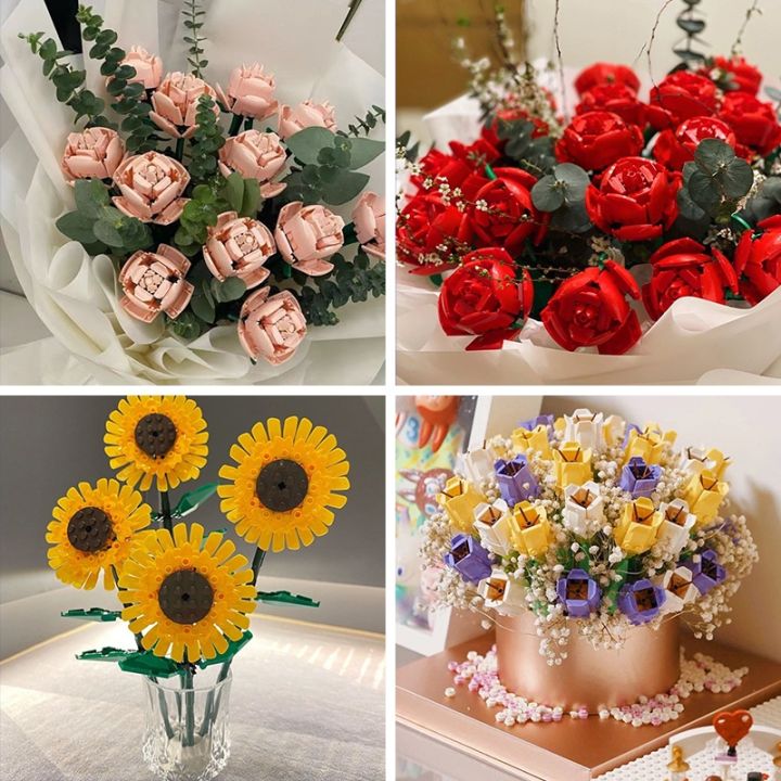 ส่งเร็วจากไทย-เลโก้ดอกไม้-ดอกไม้เลโก้-diy-รูปช่อดอกกุหลาบ-ดอกทิวลิป-ดอกทานตะวัน