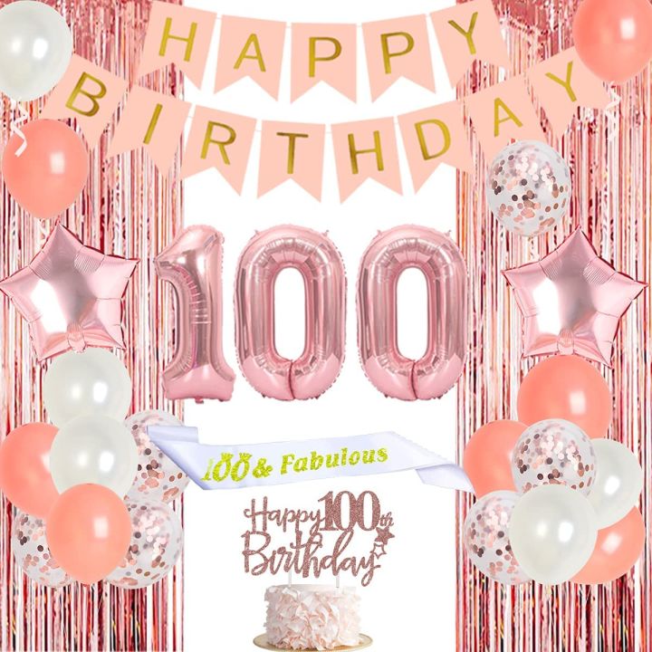 JOYMEMO 100th Birthday Decorations Rose Gold for Women,100 Years Old