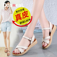 DOSREAL Flat Sandals For Women Leather Shoes Open Toe Korean White Shoes Non Slip Casual Soft Sole Sandals Women Shoes