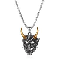 Punk Demon Mask Japanese Samurai Oni Pendant Necklaces for Men Jewelry Women Long Chain Hip Hop Rock Party Chokers Wholesale Fashion Chain Necklaces