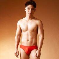 กางเกงว่ายน้ำ summer.market - สี Yaonai (แดงสด) / Mens Swimwear "ลายสกรีนหน้า-หลัง สะท้อนแสงเมื่อโดนแฟลช"