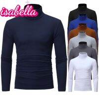 Isabella Solid New Round Neck Mens Solid Underlay Half High Collar Long Sleeve Fit Cotton Blended Large Size Overlay with Korean Foreign Style Top