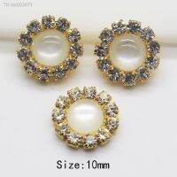 ☜ NEW 10Pc 10MM Transparent Cat Eye pearl Rhinestone button golden mini metal buttons DIY Wedding Decoration children clothing