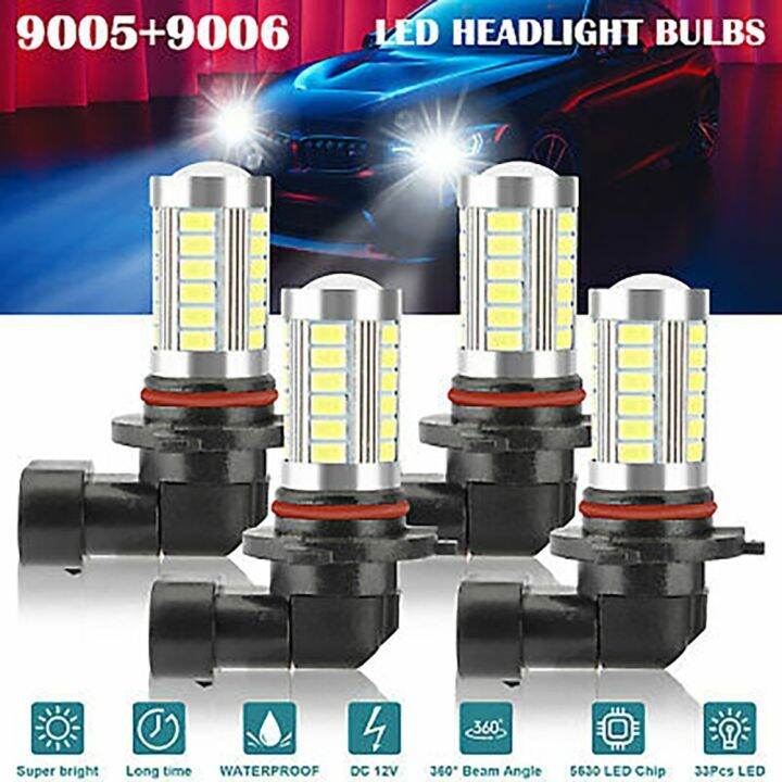 1200lm-9005-9006ไฟหน้า33-smd-4ชิ้น-เซ็ต6-6w-6000-6500k-หลอดไฟ-combo