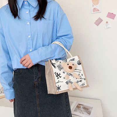 Cute Fashion Female Bag Bear Ins Japanese Canvas Bag Handbag Graffiti Bag
