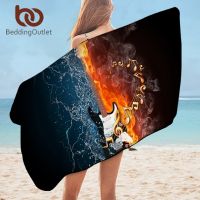 BeddingOutlet Bass Guitar Bath Towel For Bathroom Musical 3D Print Microfiber Travel Beach Towel Fire Water Blanket serviette