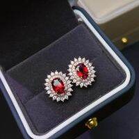 Jewelry Natural Pyrope Garnet Stud Earrings for Daily Wear 5mm*7mm Garnet Silver Earrings 925 Silver Pyrope Jewelry