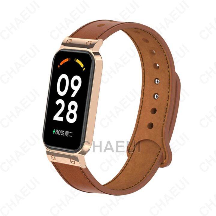 สายหนังพร้อมสร้อยข้อมือเปลี่ยนเคสโลหะสำหรับสายนาฬิกา-redmi-smart-band-2-xiaomi-mi-band-7-pro-xiaomi-smart-band-8-active-watch-strap