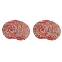 Round Braided Placemats Set of 8 Decorative Colorful Placemats for Dining Tables Holiday Party Decor (Rainbow-Red)