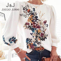 Jocoo Jolee Women Elegant Puff Sleeve Bow Tie Shirt Floral Print O-neck Women Blouse Ladies Chic Tops Loose Chiffon Blouse Blusa