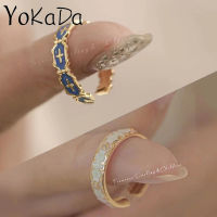 YOKADA แหวนกางเขนเคลือบสีขาวสีฟ้าสำหรับแฟชั่นสำหรับผู้หญิงเครื่องประดับสไตล์เกาหลี