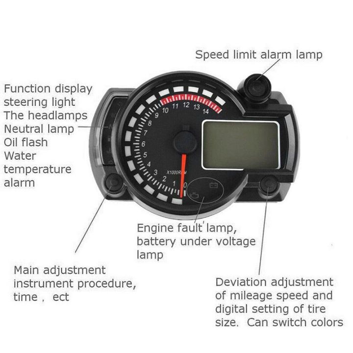 เครื่องวัดความเร็วอเนกประสงค์299-kmh-ไมล์ต่อนาทีชุด-led-สากลดิจิทัลมาตรวัดความเร็วรอบเครื่อง15000รอบต่อนาทีอมิเตอร์รถจักรยานยนต์สีสันสดใส