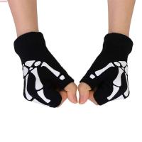 UUMIR เรืองแสง ยืด เรืองแสงในความมืด Warm Grip Skeleton Skull Winter Mittens ถุงมือไร้นิ้ว