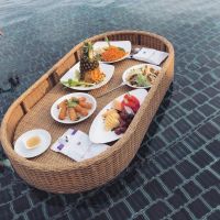 ۩ Hotel swimming pool tray hot spring floating plate fruit drink row hotel homestay water rattan basket