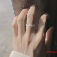 ZONGPAN แหวนลูกไม้ดีไซน์ผู้หญิงแหวนเปิดรูปหัวใจกลวงหรูหรา