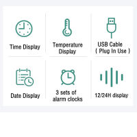 Homirror นาฬิกาปลุกดิจิตอลที่มีอุณหภูมิความชื้น3สัญญาณเตือนภัยเลื่อนโต๊ะนาฬิกาตั้งโต๊ะโหมดกลางคืน1224H USB อิเล็กทรอนิกส์ LED นาฬิกา