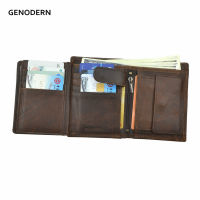 GENODERN Vintage Men Wallets Crazy Horse Leather Wallets For Men Multi Function Men Wallet With Coin Pocket Brown Male Purse