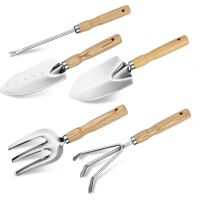 Gardening Tool Set 5 Piece Stainless Steel Transplant Work Kit ShovelTrowelHand WeederRakeWeeder Fork Garden Planting Tools