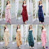 TT18164 แม็กซี่เดรสสายเดี่ยว จีบระบาย .Maxi dress, single strap, pleated, fringe..