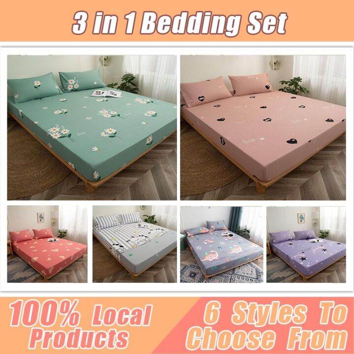 3 in 1 Bed Set Queen Bed Single Sheet Elastic Mattress Cover Sheet and