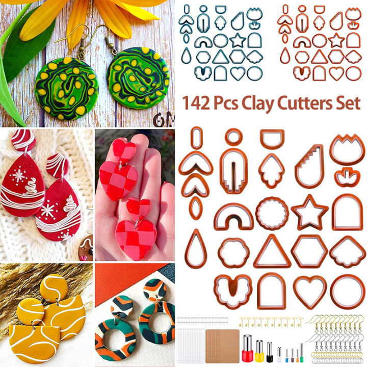 142 PCS DIY Polymer Clay Cutters Set, 24 Style Clay Cutters for Polymer  Clay Jewelry, Plastic Clay Earring Cutters with Earring Cards, Earring  Hooks for Polymer Clay Jewelry Making 