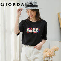 GIORDANO Women Xixi Series T-Shirts Summer Short Sleeve CNY Print Tee Cotton Crewneck New Year Fashion Casual Tshirts 99392211