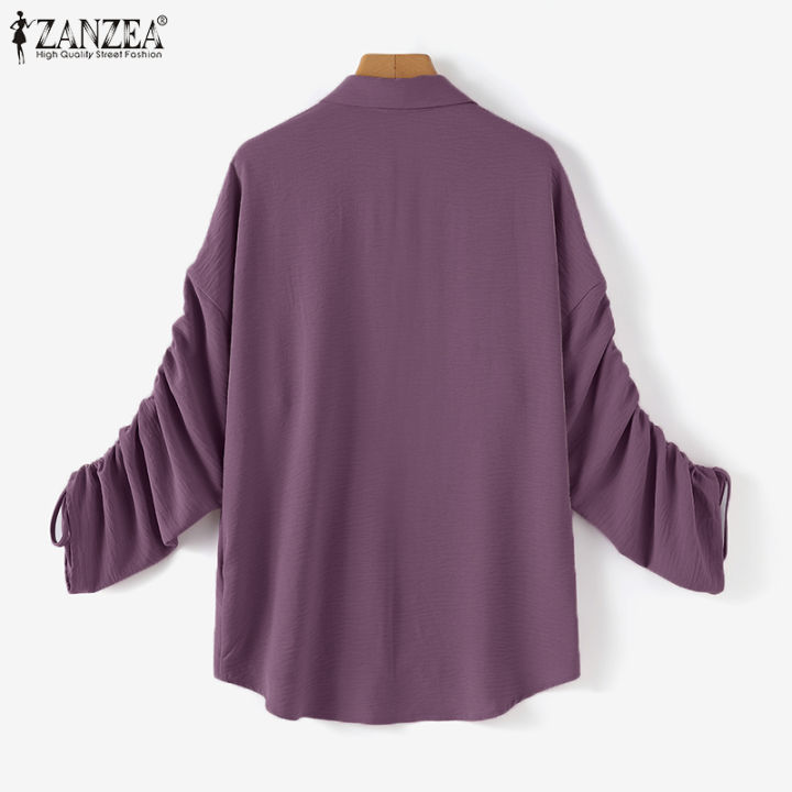 สินค้ามาใหม่-จัดส่งฟรี-fancystyle-zanzea-เสื้อผู้หญิงมุสลิม-เสื้อมีเชือกผูกเสื้อสตรีคอปกแขนยาวลำลองทรงหลวมติดกระดุม