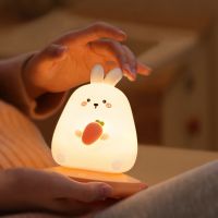 ☸✓﹉ LED Night Lights for Children Bedroom Cute Animal Pig Rabbit Silicone Lamp Touch Sensor Dimmable USB charge Child Holiday Gifts