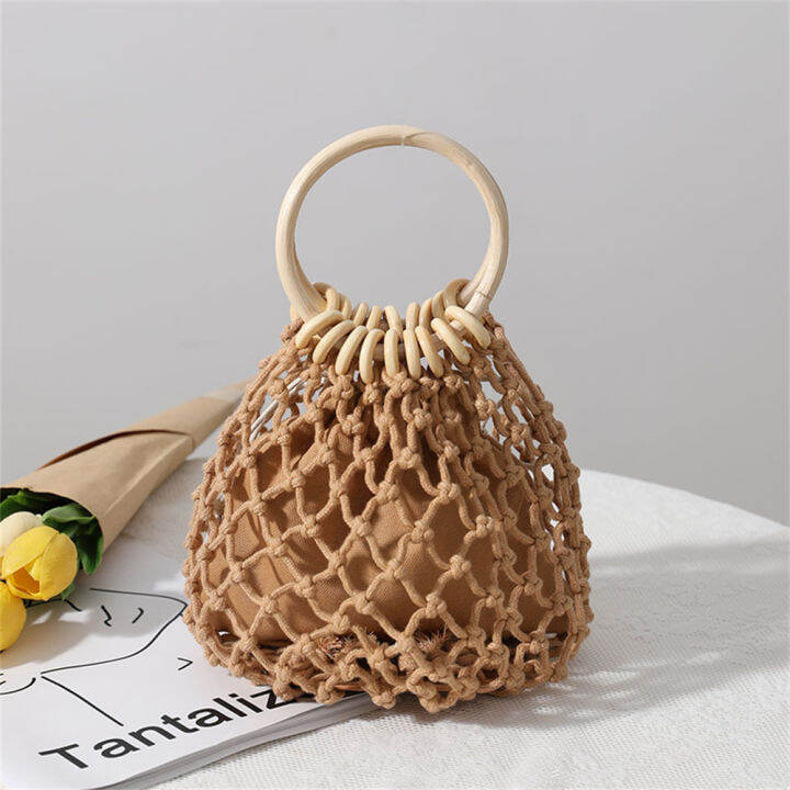 fashion-wrist-pack-ladies-tote-summer-handbag-bucket-shoulder-bag-straw-handbag-rattan-purse-fishnet-shoulder-bag