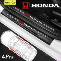 【Ann-Car】4pc/Set Car Door Side Step Sill Strip Carbon Fibre Leather Anti Scratch Protector Sticker Fiber for For Honda Civic BRV XR-V CR-Z CRV HRV City Accord Legend Jazz VTi Fit Mobilio VEZEL