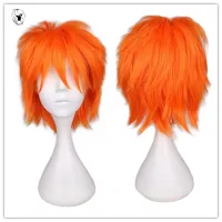 QQXCAIW Short Man Male Hair Cosplay Wig Party Orange Black Navy Blue High Temperature Fiber Synthetic Hair Wigs Wig  Hair Extensions Pads