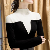 Women Cotton T-shirt Turtleneck Long Sleeve women shirt All match Lady Top Black White Gray Yellow Shir