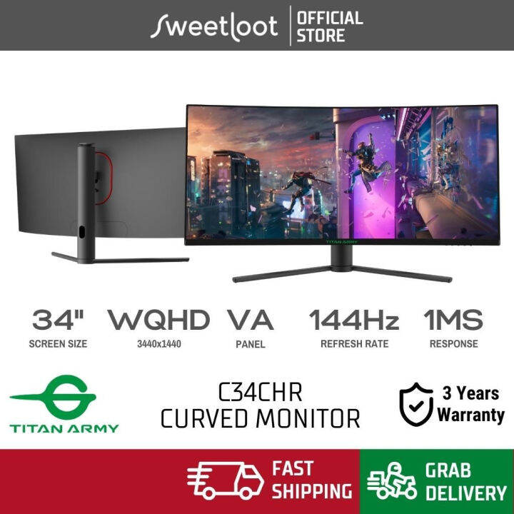 Titan Army C34CHR 34” Curved 144Hz 1ms WQHD 2K 3440 x 1440 VA Ultrawide ...