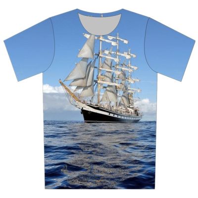 2022 Summer Boys T-Shirt Cool 3D T Shirts For Girls 4-20 Years Old Sea Blue Sky Sailboat Printed Tees Children Kids Funny Tops