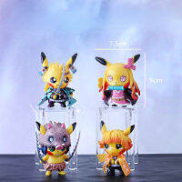 4ชิ้นใบมีดสังหารปีศาจ Pikachu Tanjiro Moglie Zenizu Xingouzi Carino Pikachu Q Versione ตุ๊กตาขยับแขนขาได้ของขวัญวันเกิดสำหรับเด็ก