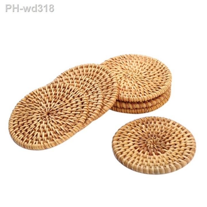 CC】 4size Round Rattan Coasters Pad Handmade Insulation Placemats ...