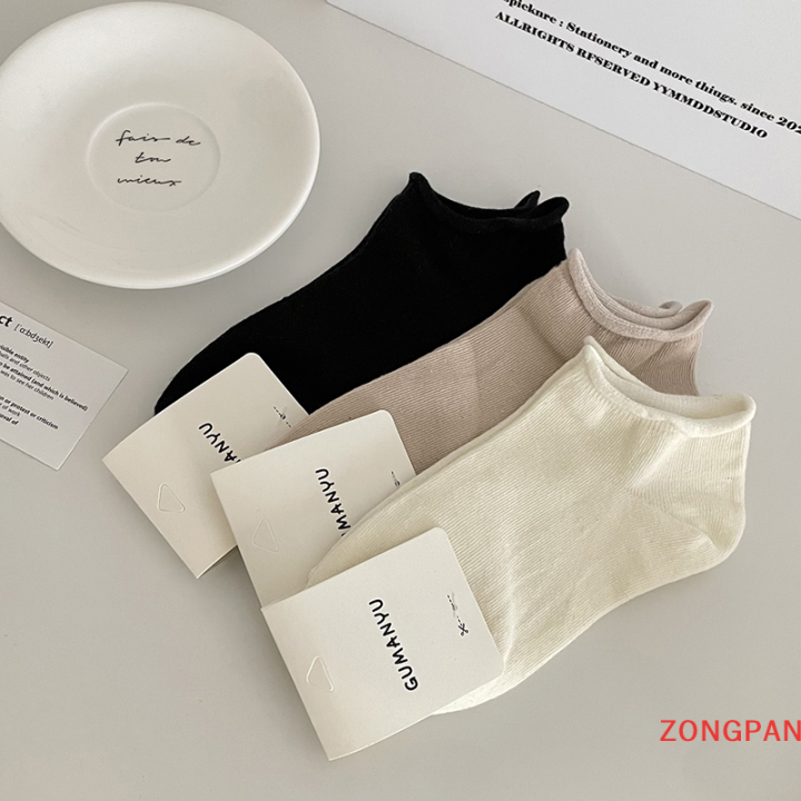 zongpan-ถุงเท้าผู้ชายถุงเท้าสีทึบสำหรับผู้หญิง-สีลูกอมถุงเท้าผ้าฝ้ายชนิดบางกันลื่นปากตื้นฤดูใบไม้ผลิและฤดูร้อน