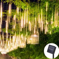 【 YUYANG Lighting 】ไฟถนนมาลัยตกแต่งวันคริสมาสต์เทพนิยายกลางแจ้งไฟแสงอาทิตย์ LED ฝนดาวตก8หลอดสำหรับไฟสำหรับวันหยุดสวนลานบ้าน