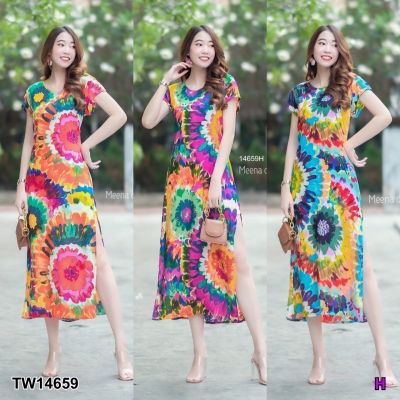 TW14659 Set เสื้อตัวยาวมัดย้อม+กางเกงขาสั้น