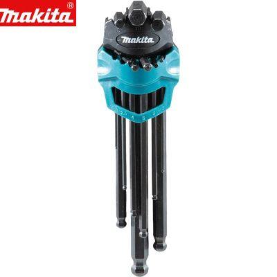 Makita ชุดประแจหกเหลี่ยม9ชิ้นสำหรับ B-65894,ชุดประแจหกเหลี่ยมขนาด1.5-10มม. ส่วนขยายรูปตัว L