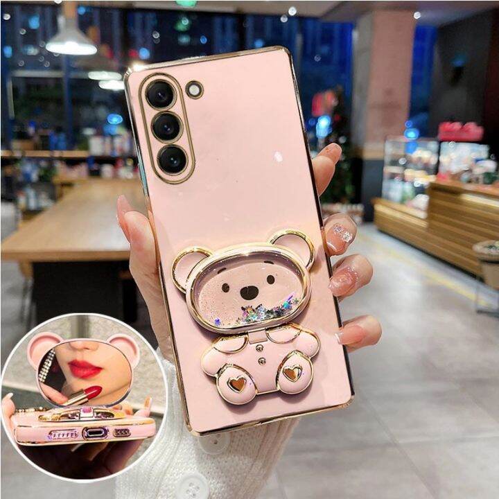 shine-electron-เคสกระจกที่วางโทรศัพท์ลายหมีสำหรับ-samsung-galaxy-s21-s20-s22-s10-note-10-20-plus-ultra-s20พิเศษ-fe-s-21เคสมีขาตั้ง