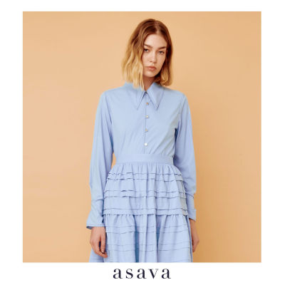 [asava aw22] Asava signature shirt เสื้อเชิ้ตผู้หญิง แขนยาว ปกแหลม เย็บกดสลับสี กระดุมหน้า