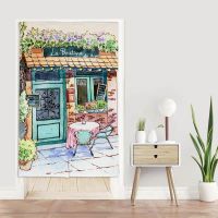 Fashion 2023 Handdrawn Japanese porch curtains, kitchen porch partition walls, linen decoration, porch hanging curtains