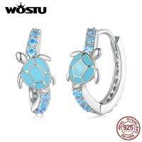 WOSTU 11Mm Enamel Turtle Ear Clips 925 Sterling Silver Ear Buckles With CZ Fine Jewelry For Women Vacation Party Summer Gift